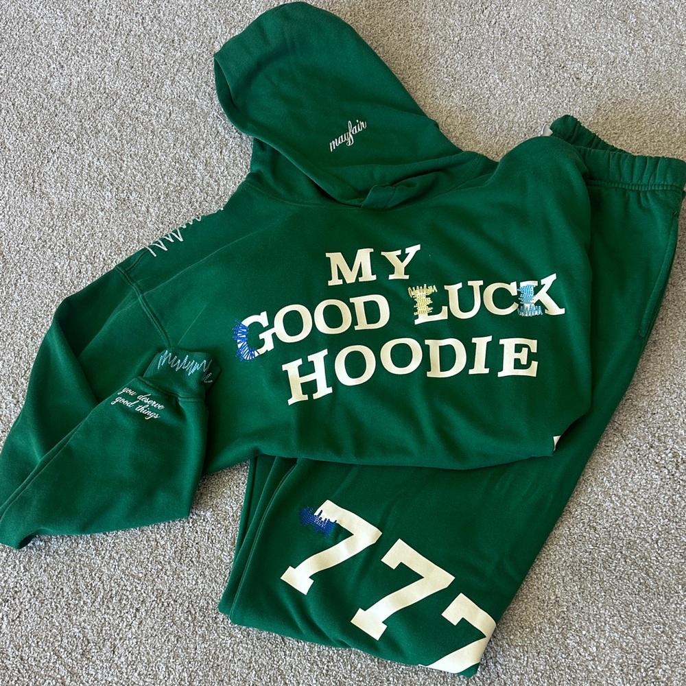 Green 'My Good Luck Hoodie' Set